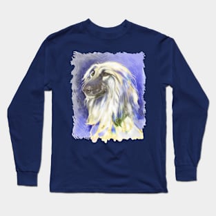 Afghan Hound head study. Masked Cream. Long Sleeve T-Shirt